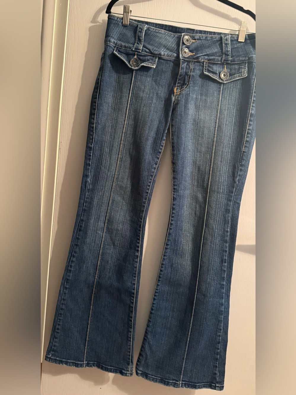 Hot Kiss Blue Flare Jeans with Front Flap Pockets